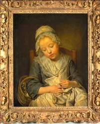 Schlafende junge Strickerin, ca. 1759